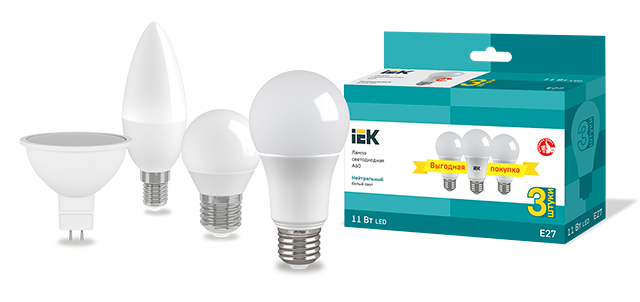 Cамые популярные светодиодные лампы IEK® в выгодной упаковке по 3 штуки